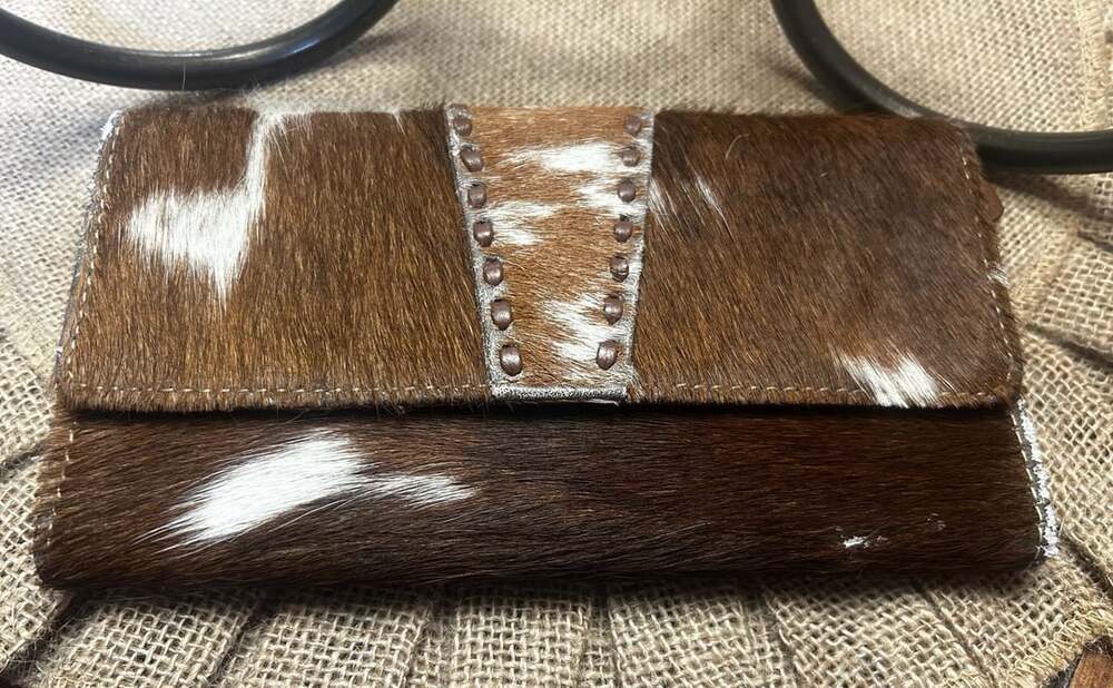 Cowhide Wallet Brown White Hair On Hide Clutch Purse